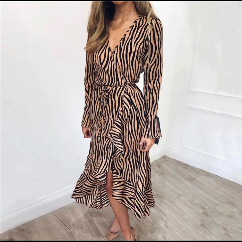 Zebra Printed Chiffon Dress